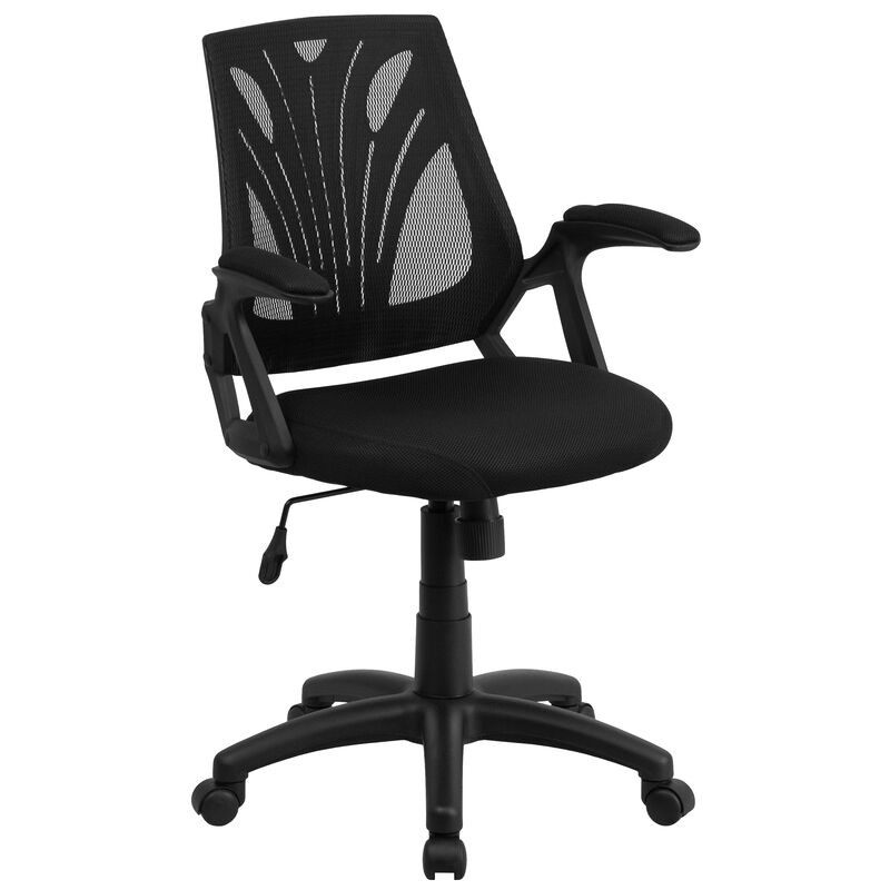 Sam Mid-Back Designer Black Mesh Swivel Task Office Chair with Open Arms image number 0