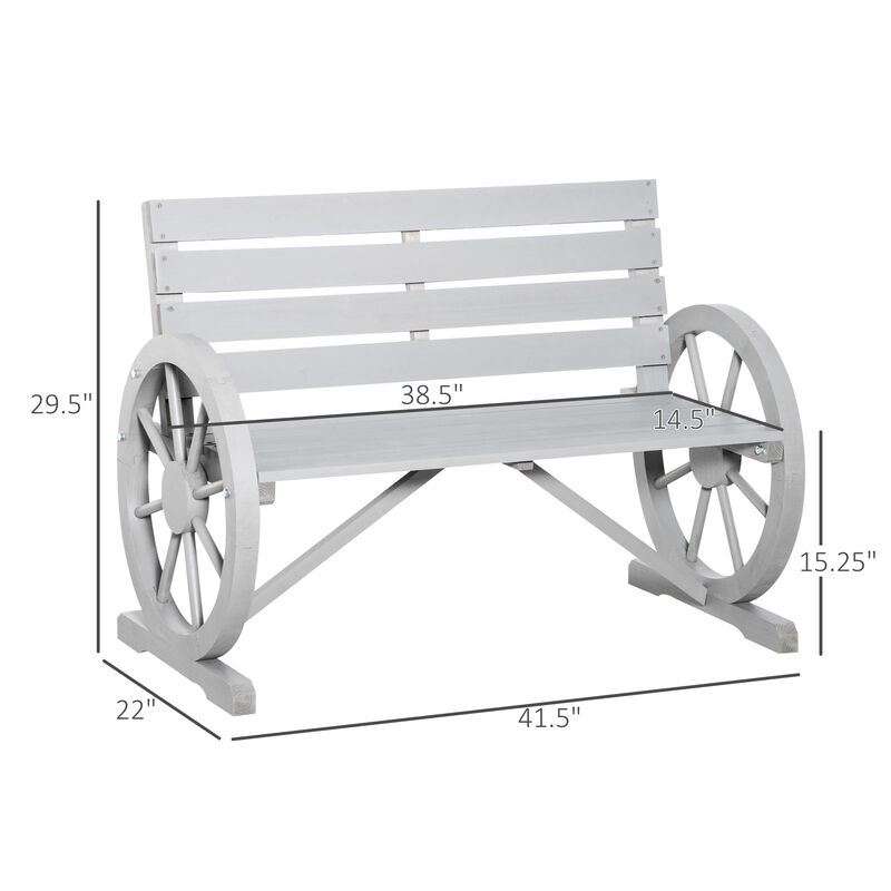 Charcoal Rustic Seating: 2-Person Wagon Wheel Bench for Patio