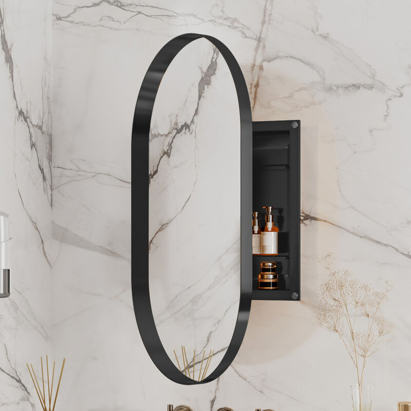 ELEMENT ACE 20x34 Inch Oval Recessed Medicine Cabinet with Mirror and Adjustable Shelves image number 1
