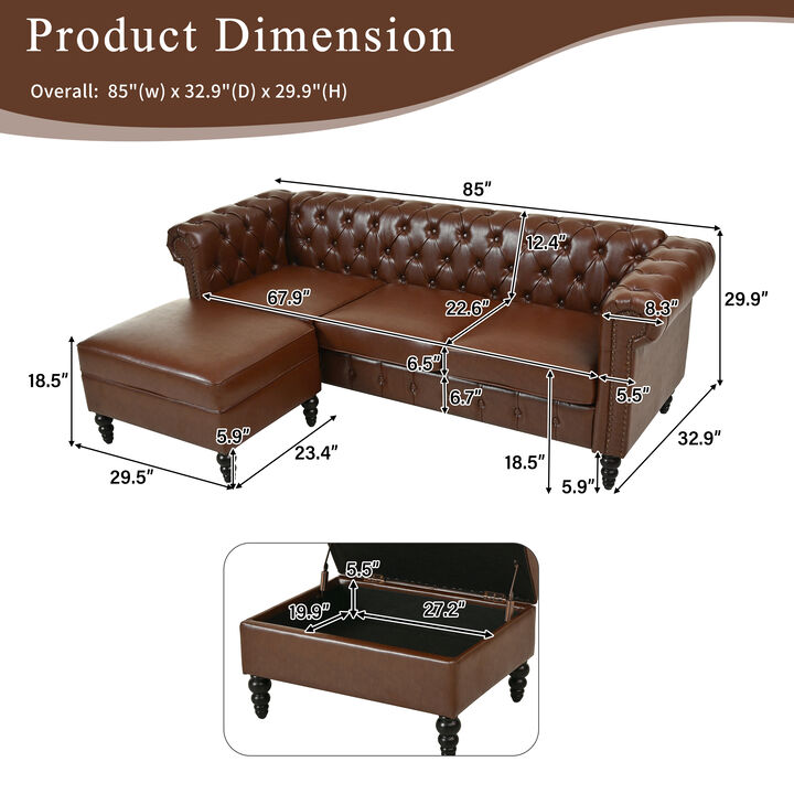 Merax L-Shaped PU Leather Sectional Sofa with Storage Ottoman & Tufted Back