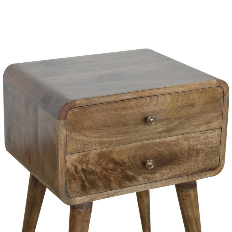 Curved Classic Grey Washed Solid Wood 2 Drawer   NightStand
