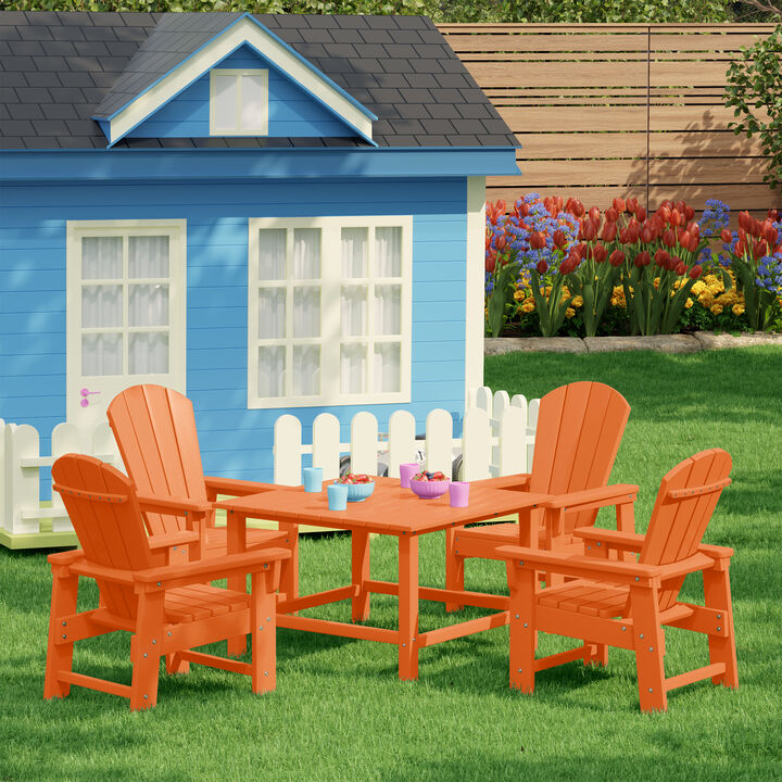 WestinTrends Kids 5-Piece HDPE Outdoor Square Patio Dining Table and Chairs Set