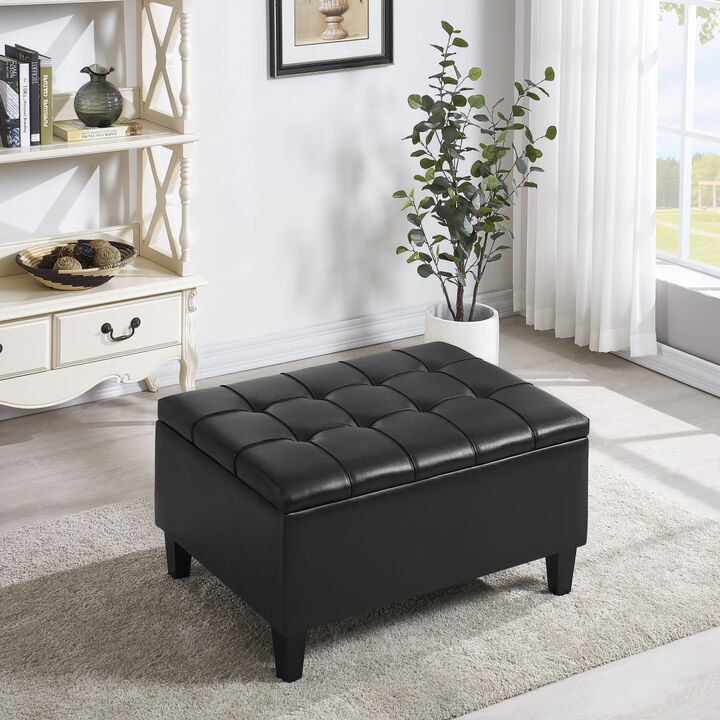 Faux Leather Upholstery Storage Ottoman Black