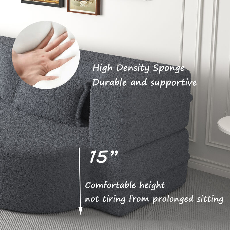 GOODSILO Comfortable Convertible Sleeper Floor Sofa with Plush Teddy Fabric and Foam Filling image number 9