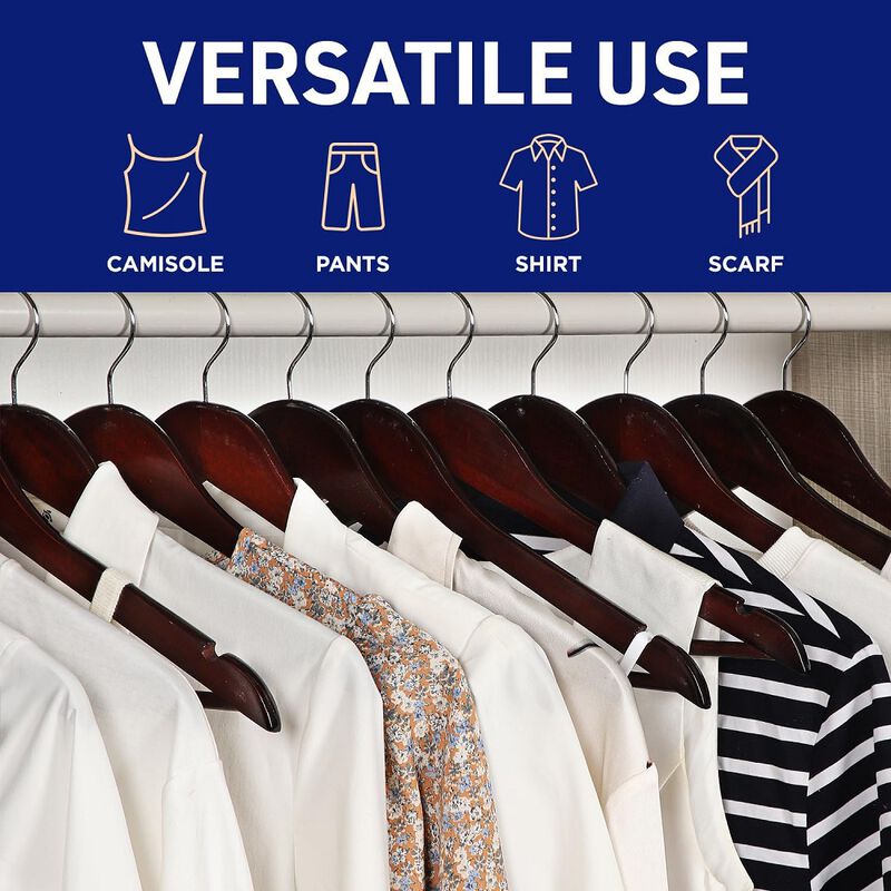 Wooden Clothes Hangers &ndash; with 360 Degree Swivel Hook and Non-Slip Shoulder Notch, Holds Up to 10 lbs, Pants Bar Design, for Organizing Suit, Dress, Coat, and Clothes, Pack of 10, Cherry