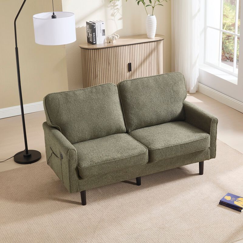 Mondawe Boucl&eacute; Loveseat Sofa, 2 Seater Small Sofa Couches with USB & Removable Pillow Cover