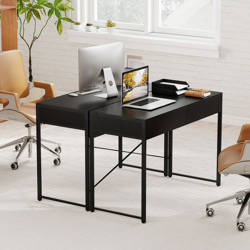Home Office Desk with Metal Frame and 2 Storage Drawers for Organized Workspace