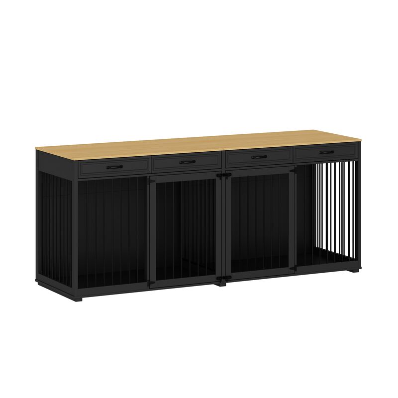 Large Dog Crate Console with Storage Drawer, 92.9" W x 27.6" D x 39.4" H