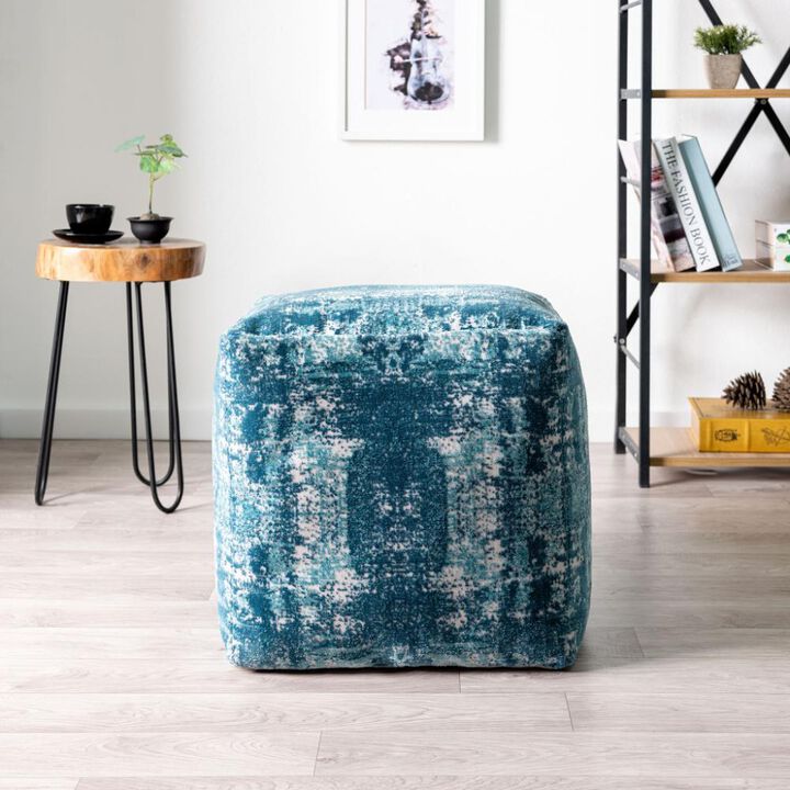 Hivvago 18 Inch Blue Abstract Pouf Ottoman
