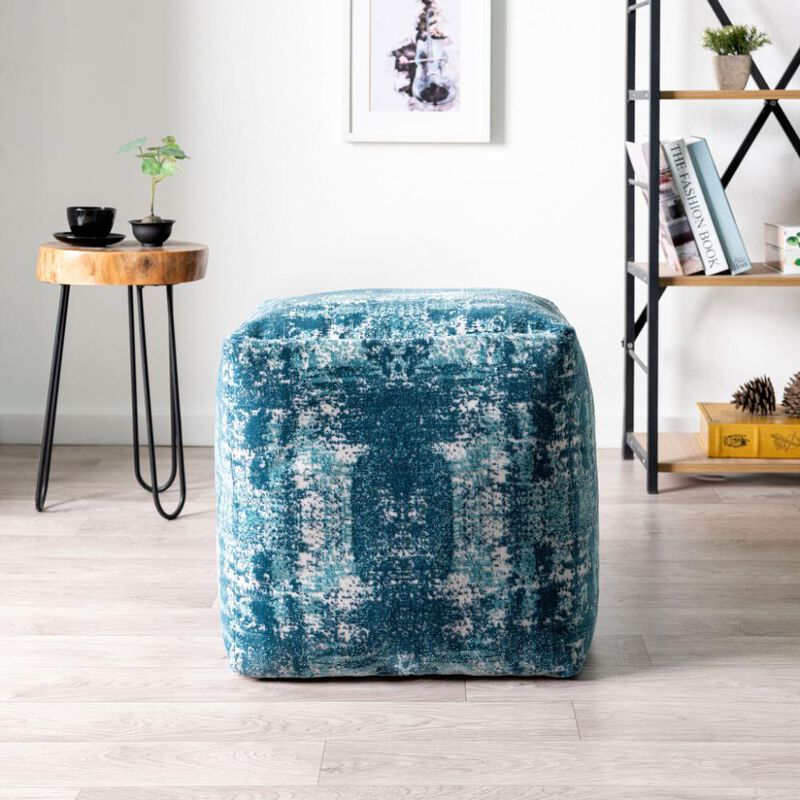 Hivvago 18 Inch Blue Abstract Pouf Ottoman