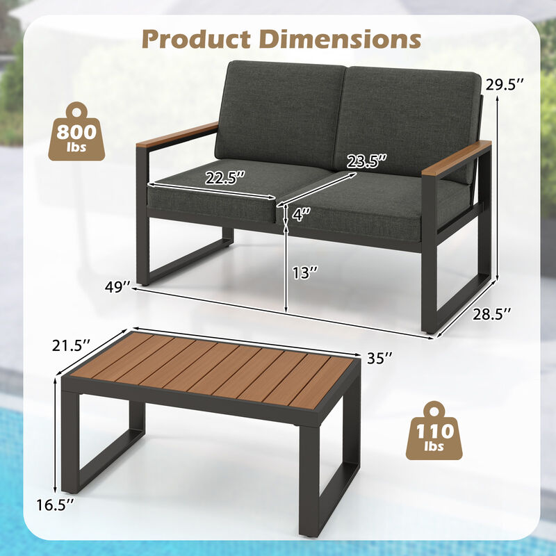 2-Piece Outdoor Aluminum Patio Set with Wood-Plastic Armrests and Table - Grey image number 2