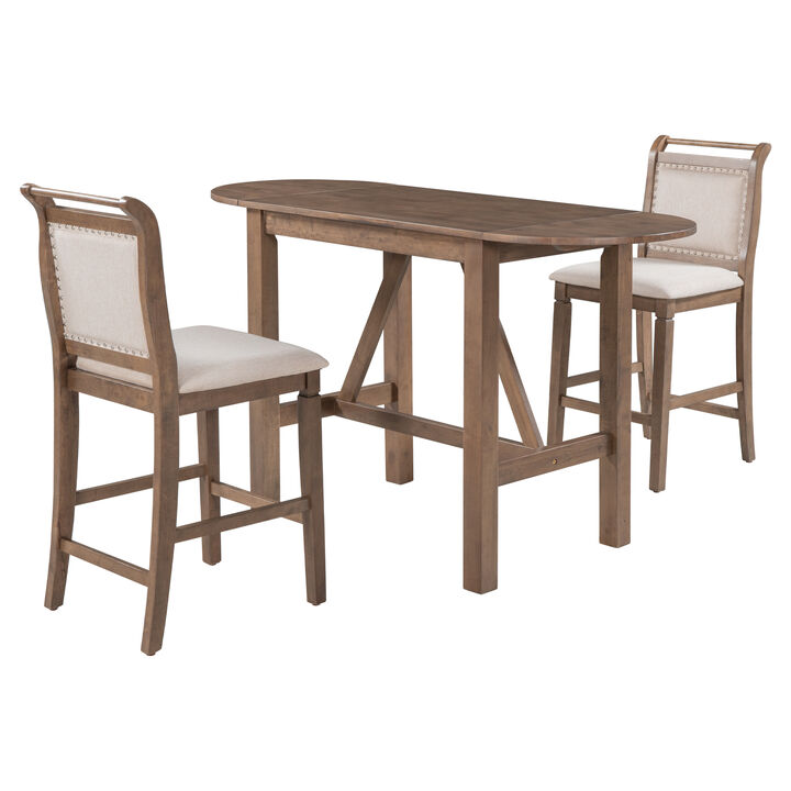 Merax 2-Seater Drop Leaf Kitchen Table Set with Folding Half-Round Sides, Rubber Wood Construction