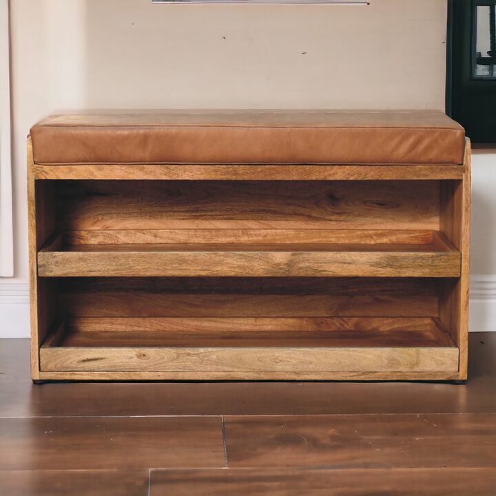 Artisan Furniture Buffalo Hide Pull out Oak-ish  Solid Wood Shoe Storage Bench