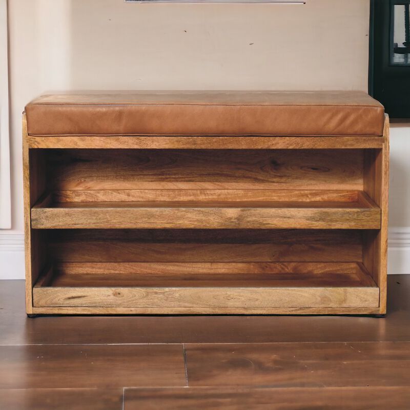 Artisan Furniture Buffalo Hide Pull out Oak-ish  Solid Wood Shoe Storage Bench