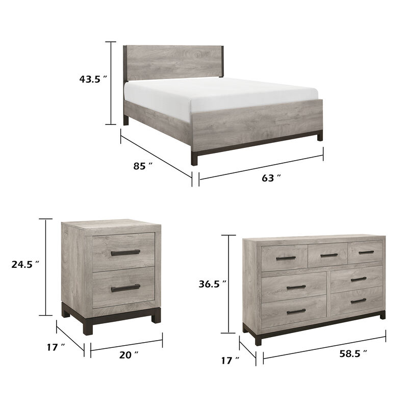 Queen Bedroom Set, Gray Wood, 4 Piece Set with 2 Nightstands and Dresser image number 7