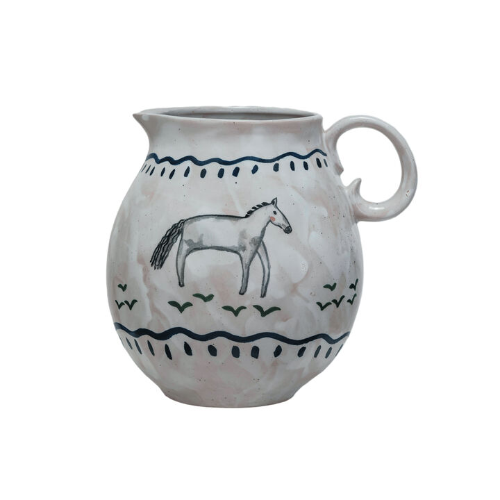 Horse Stoneware Pitcher, Multicolor