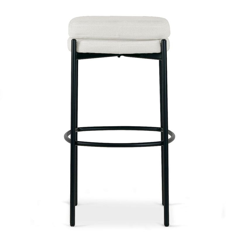 Glamour Home Set of 2 Avril White Boucle Backless Bar Stool with Black Metal Legs