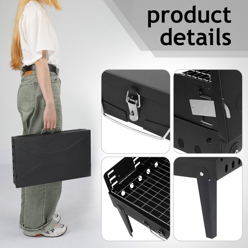 Black BBQ Grill Instant Foldable & Easy Portability For Outdoor Barbecues Camping Traveling Picnics Garden Beach Party