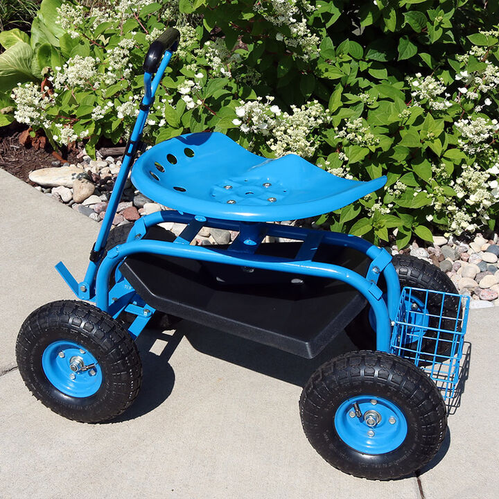 Sunnydaze Steel Rolling Garden Cart with Extended Swivel/Basket