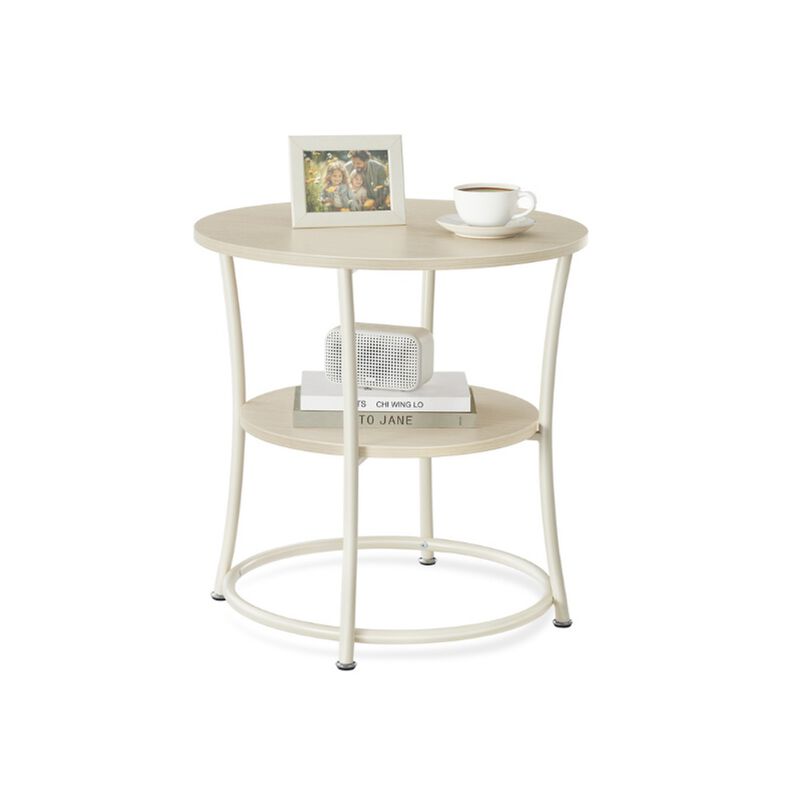 Small Round End Table with 2 Shelves &ndash; Ideal for Compact Living Spaces or Minimalist Interiors