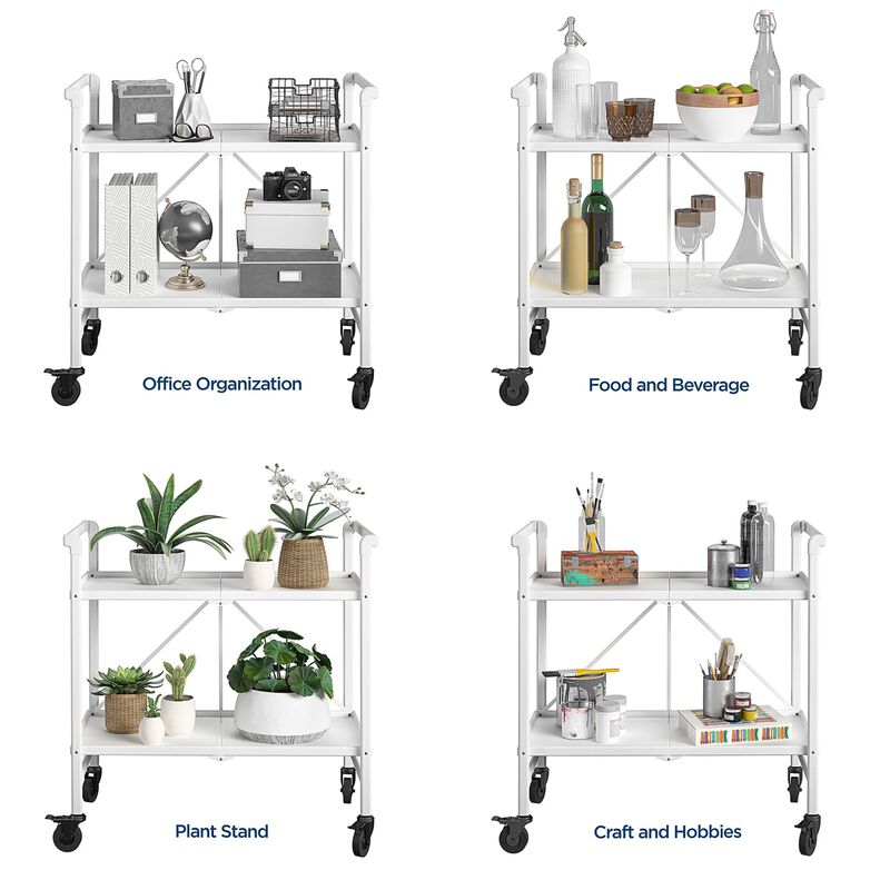 Outdoor and Indoor Folding Serving Cart with Wheels and 2 Shelves
