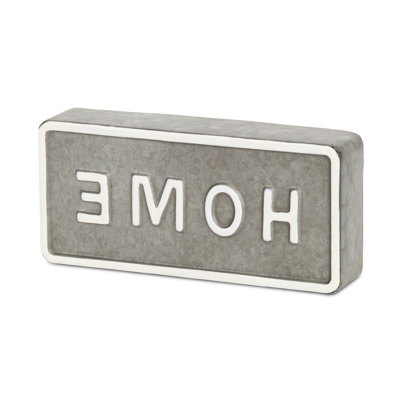 HomeRoots 4" Gray And White Metal Home Hand Painted Tabletop Sign image number 4