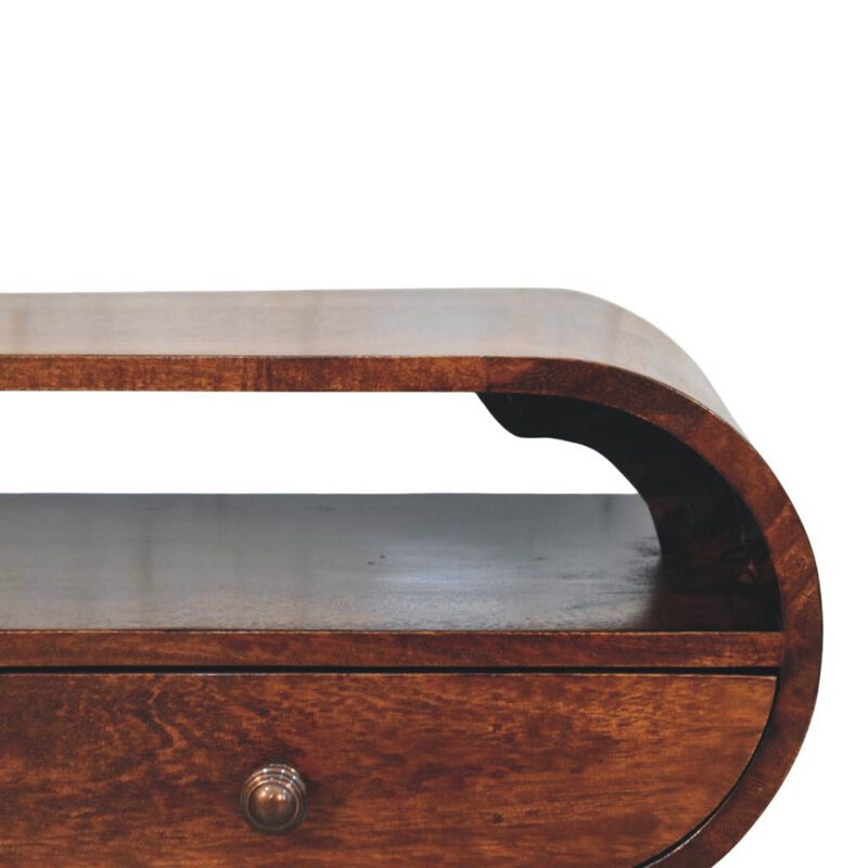Artisan Furniture Solid Wood Walnut Curved Two Drawer and Shelf Media Unit, Brown image number 3