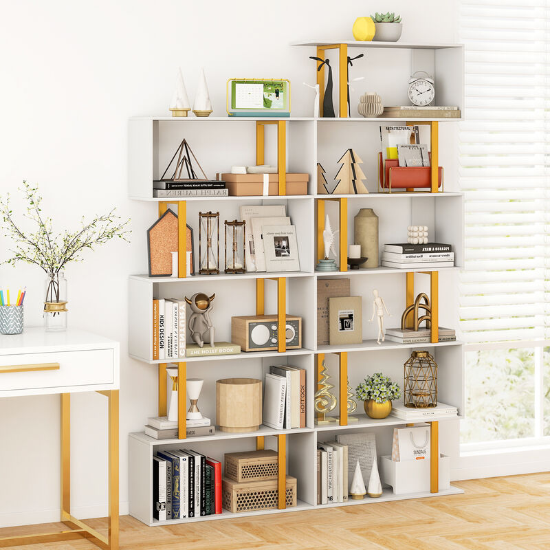 6-Tier Geometric Bookcase with Metal Frame and Dual Anti-Tipping Kits