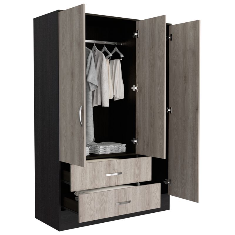 Mirrored Armoire Draggo, Bedroom, Black / Light Gray