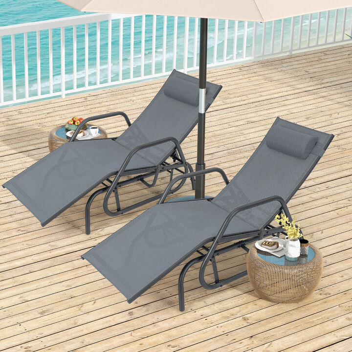 Outdoor Chaise Lounge Glider Chair with Armrests and Pillow