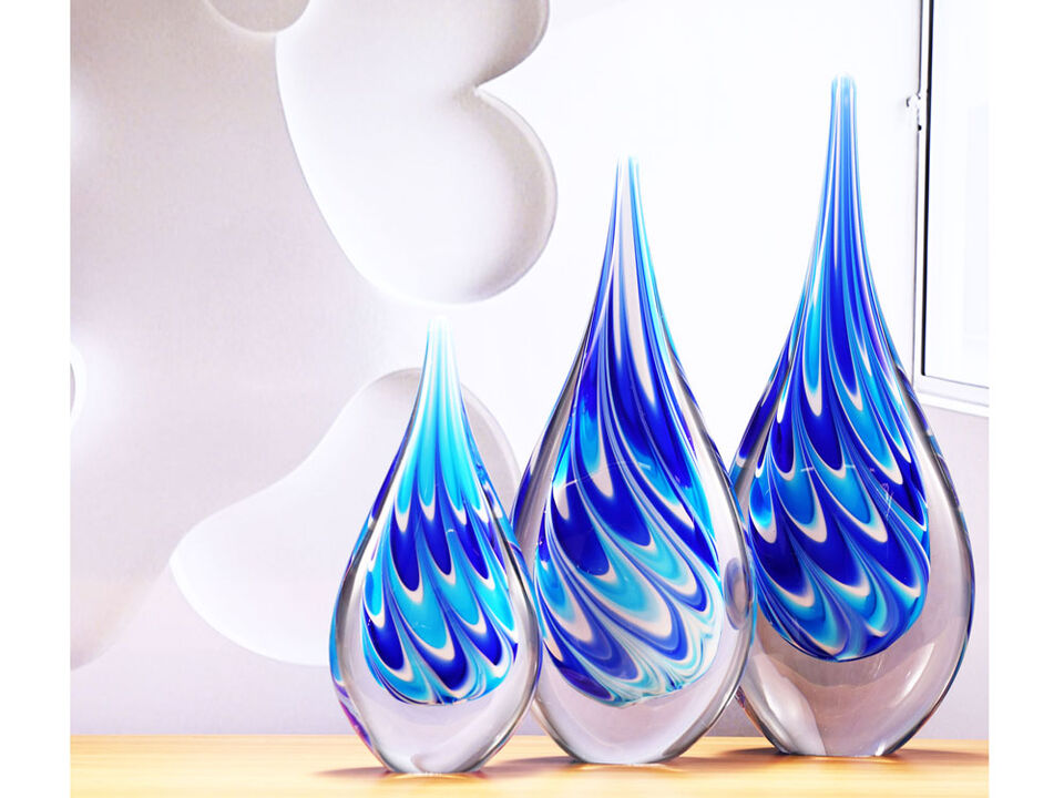 Hand Blown Swirl Wave Tear Drop Sommerso Art Glass Sculpture