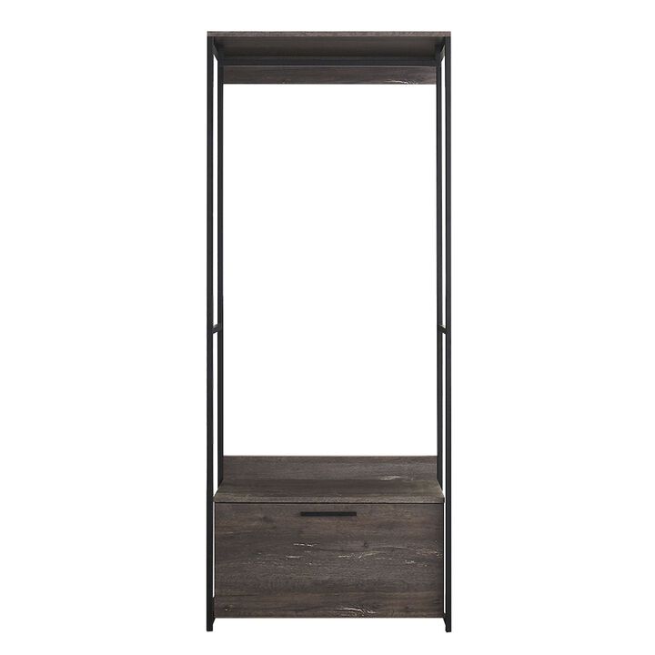 FC Design Klair Living Wood and Metal Walk-in Closet with One Drawer in Rustic Gray