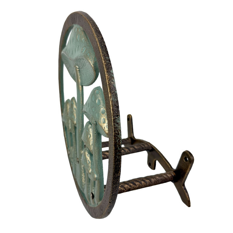 11.75 inch Cast Iron Mushroom Garden Hose Holder Verdigris Finish Yard Decor image number 2