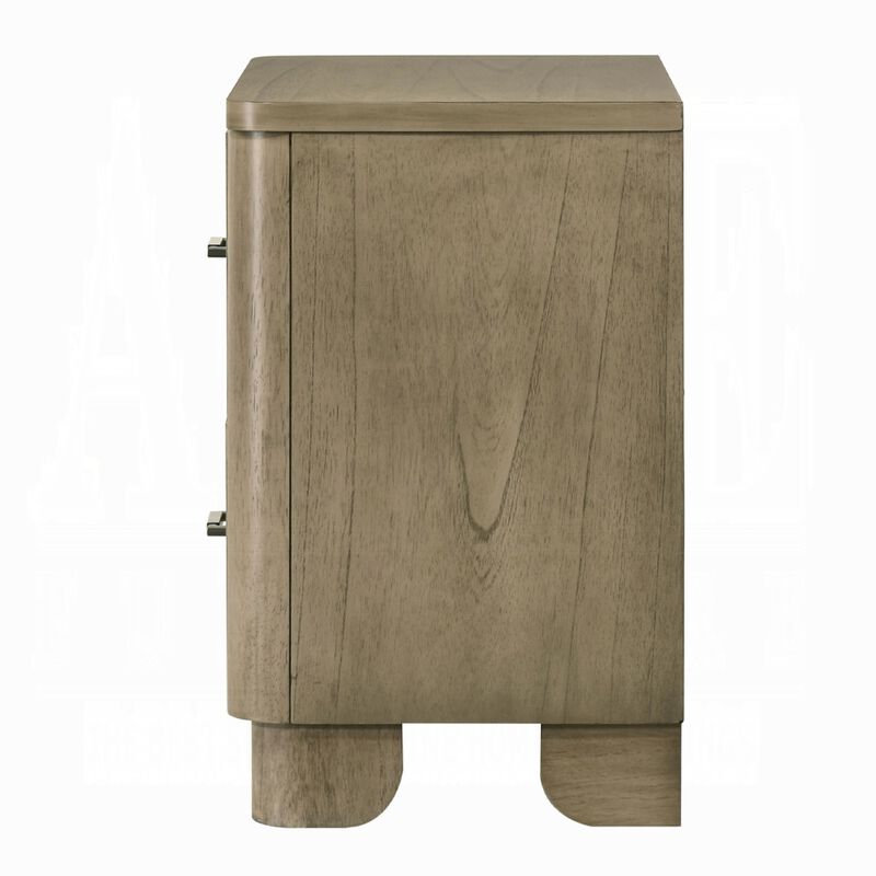 Leky Nightstand, 2 Reeded Drawers, Rounded Corners, Antique Oak Brown image number 4