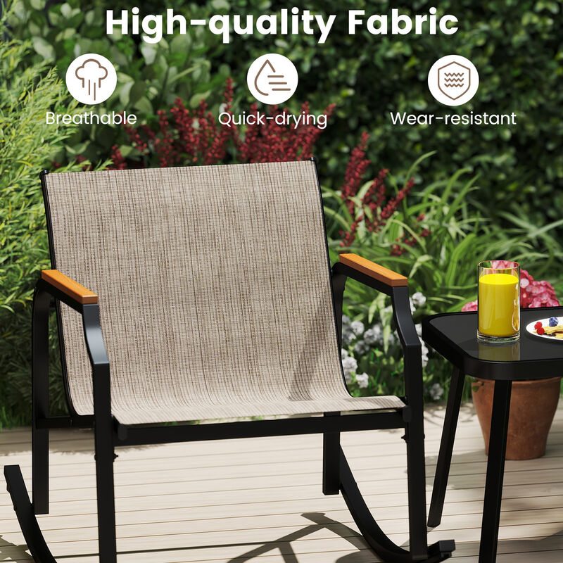 Outdoor Rocking Bistro Set with Armrests and Glass Table &ndash; 3 Piece Porch Furniture