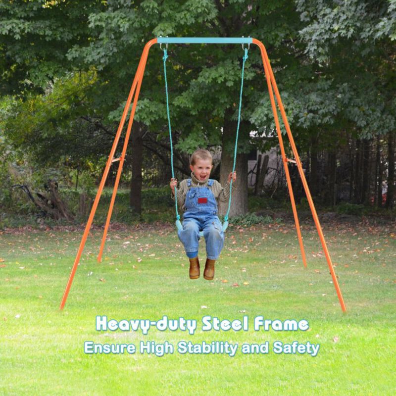 Hivvago Outdoor Kids Swing Set with Heavy-Duty Metal A-Frame and Ground Stakes
