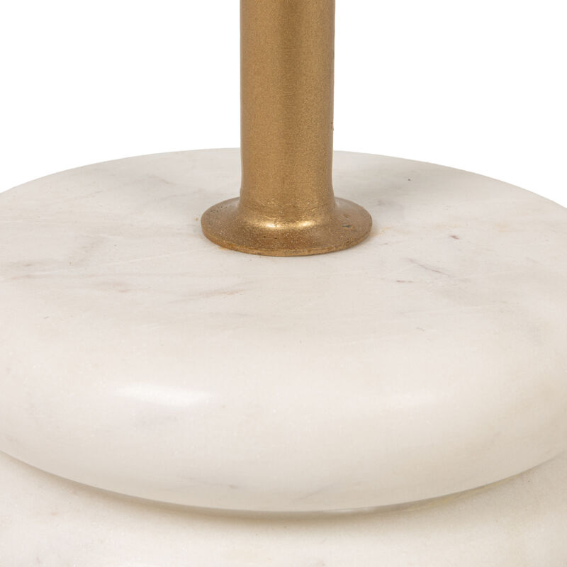 Stacked Marble Base and Mango Wood Drink Table with Gold Post, Walnut Finish image number 4