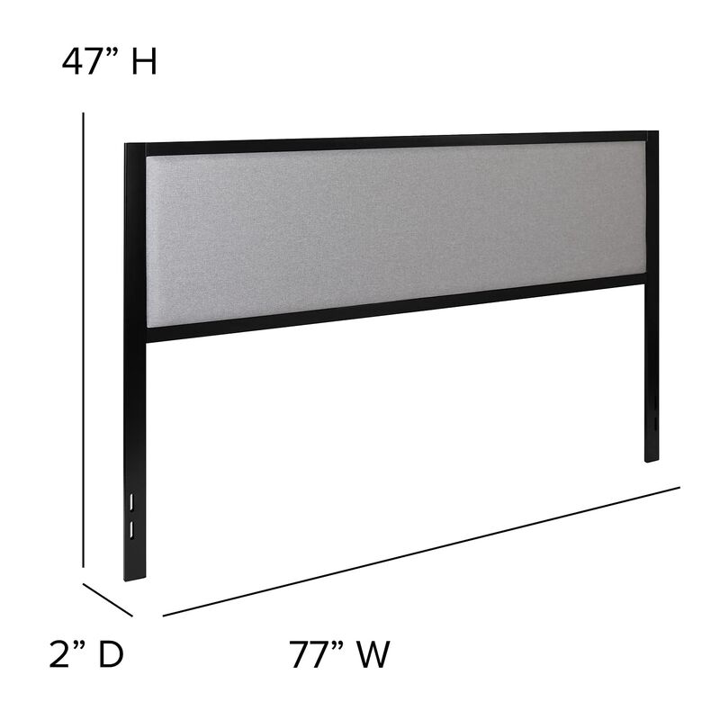 Flash Furniture Melbourne Metal Upholstered King Size Headboard in Light Gray Fabric image number 3
