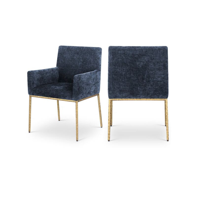 Meridian Furniture Reeves Navy Chenille Fabric Dining Chair, Set of 2