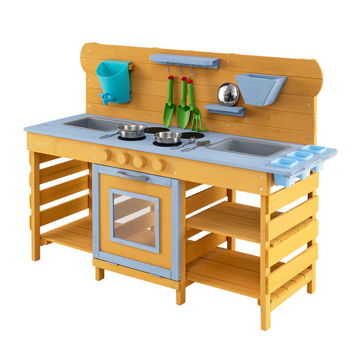 Outdoor Kids Mud Kitchen with Dual Sinks and 4 Stove Burners