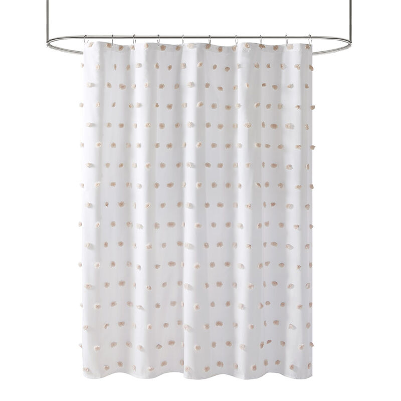 Gracie Mills Albert Polka Dots Casual Shower Curtain with All over pom pom