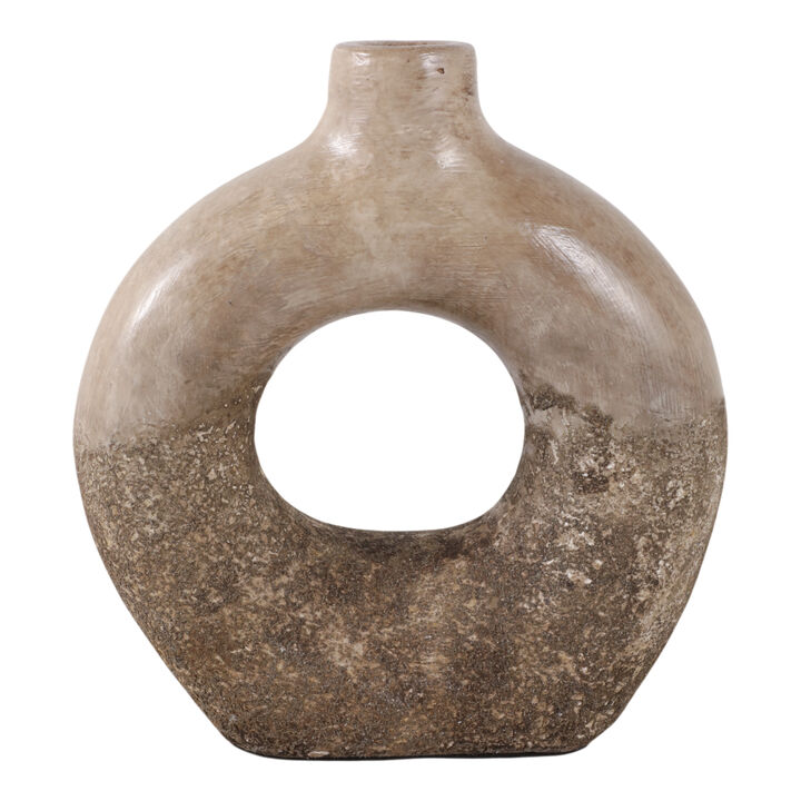 12x10" Open Cut-out Terracotta Vase, Ivory Multi