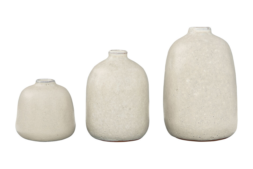 Various Decorative Terra-cotta Vases with Pitted Sand Finish, Light Grey, Set of 3