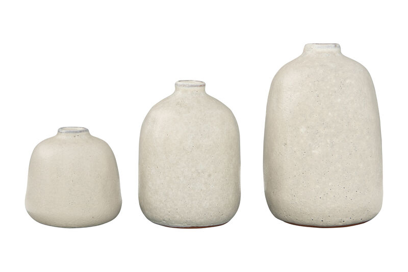 Various Decorative Terra-cotta Vases with Pitted Sand Finish, Light Grey, Set of 3 image number 0