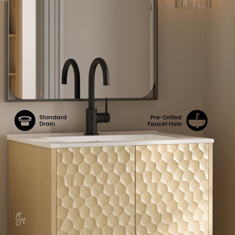 Bosse 24" Freestanding Bathroom Vanity in Natural Oak with Sink Top image number 3