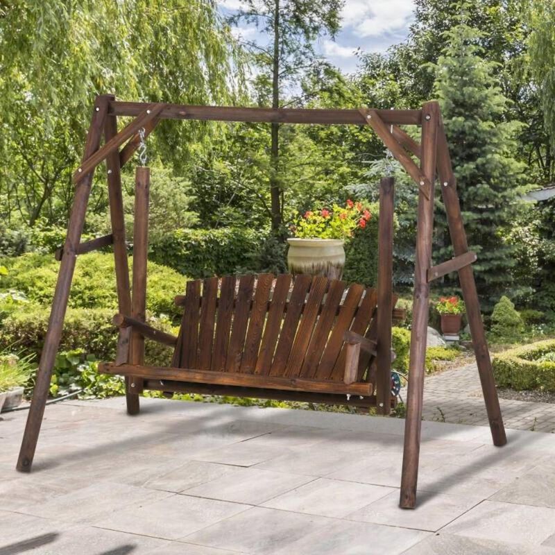 Hivvago FarmHouse Log A-Frame 2-Seat Wooden Swing Bench