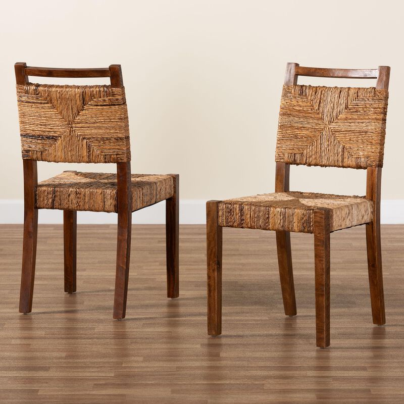 bali & pari Cordoba Bohemian Natural Seagrass and Mahogany Wood 2 Piece Dining Chair