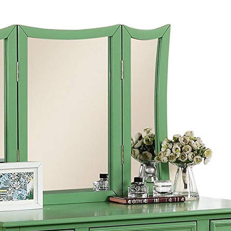 Modish Vanity Set Featuring Stool And Mirror Green-Benzara