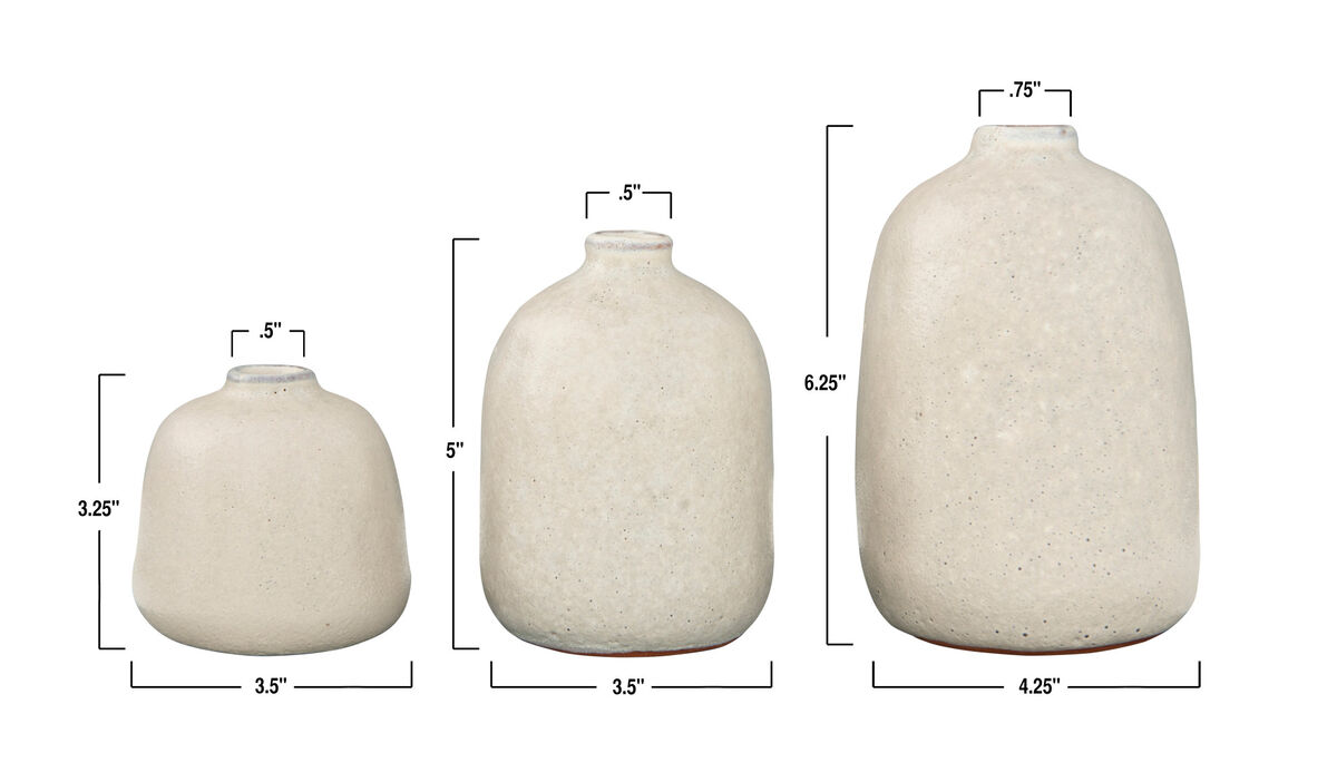 Various Decorative Terracotta Vases with Pitted Sand Finish, Light Grey, Set of 3