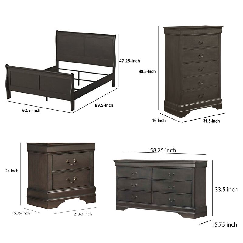 Queen Size Bedroom Set, Gray Finish, Panel Headboard, 5-Piece Set with Bed, 2 Nightstands, Dresser and Chest image number 7